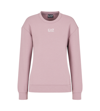 EA7 Logo Series Sweatshirt mit Rundhalsausschnitt aus rosa Baumwollmischung