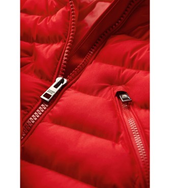 Superdry Mid-length coat with hood and synthetic fur trim Fuji red