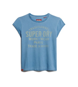 Superdry T-shirt blu con maniche ad aletta da lavoro