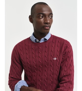 Gant Pull en coton bourgogne avec col rond et huit tricots en coton bourgogne