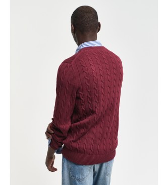 Gant Pull en coton bourgogne avec col rond et huit tricots en coton bourgogne