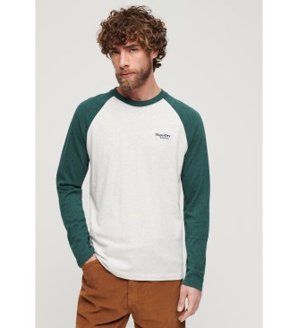 Superdry Essential Langarm-Baseball-T-Shirt weiß, grün