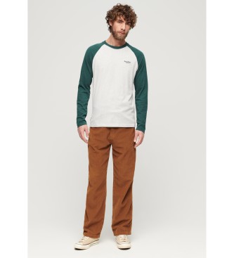 Superdry Essential Langarm-Baseball-T-Shirt weiß, grün
