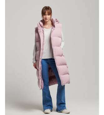 Superdry Gilet lungo imbottito con cappuccio rosa