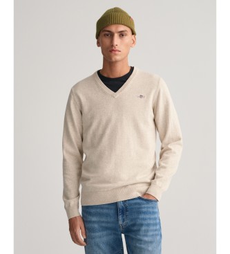 Gant Pull en coton classique beige  col en V