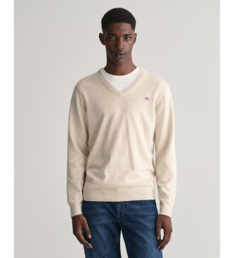 Gant Pull en coton classique beige  col en V