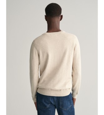 Gant Pull en coton classique beige  col en V