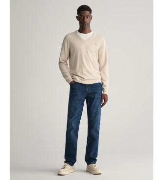 Gant Pull en coton classique beige  col en V