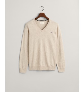 Gant Pull en coton classique beige  col en V