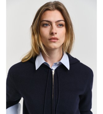 Gant Felpa con cappuccio e zip in pelle di pecora molto fine blu scuro