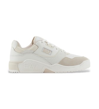 EA7 Basket Low beige leather trainers