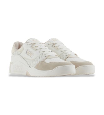 EA7 Basket Low beige leather trainers