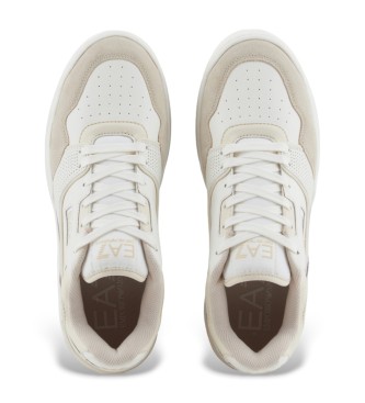 EA7 Basket Low beige leather trainers