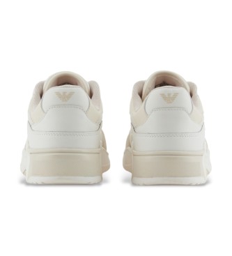 EA7 Basket Low beige leather trainers