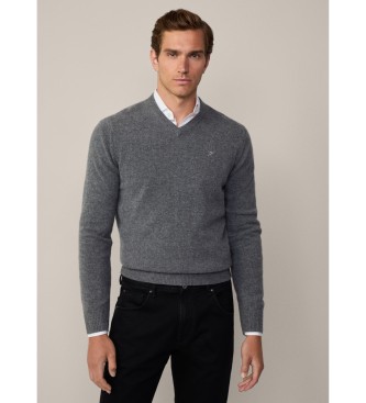 Hackett London Maglione grigio scuro lavorato a V