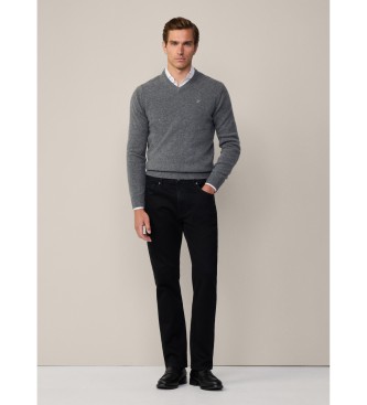 Hackett London Maglione grigio scuro lavorato a V