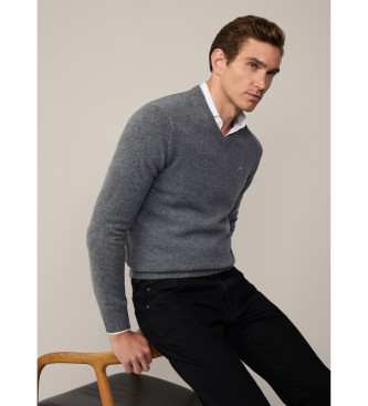 Hackett London Maglione grigio scuro lavorato a V