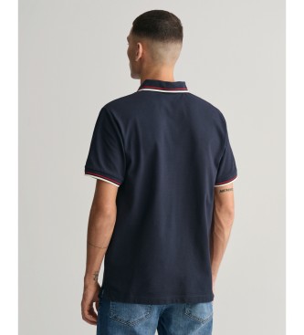 Gant Navy Tweekleurig Geribd Piqu Poloshirt