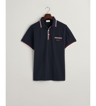 Gant Marineblaues zweifarbiges geripptes Piqu-Poloshirt