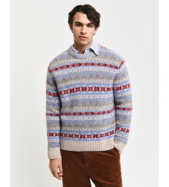 Gant Sweater met ronde hals en Fair Isle-patronen blauw