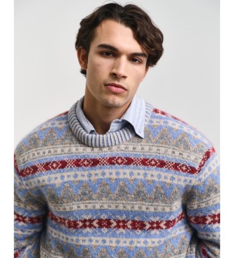 Gant Pull  col rond avec motifs Fair Isle bleu