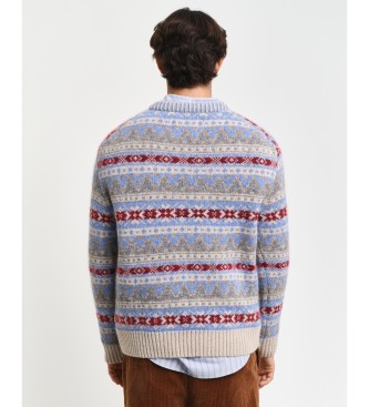 Gant Pull  col rond avec motifs Fair Isle bleu