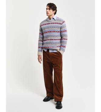 Gant Pull  col rond avec motifs Fair Isle bleu