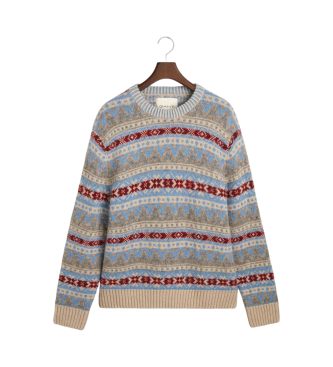 Gant Sweater met ronde hals en Fair Isle-patronen blauw