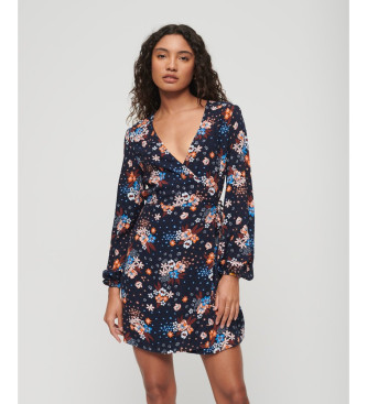 Superdry Navy print crossover mini-dress