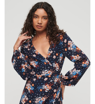 Superdry Navy print crossover mini-dress