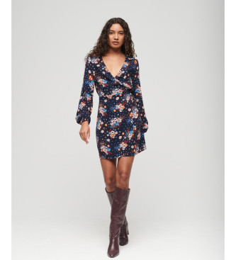 Superdry Navy print crossover mini-dress