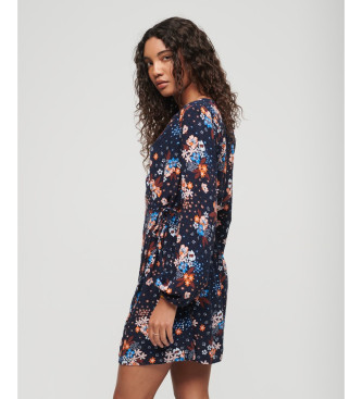 Superdry Navy print crossover mini-dress