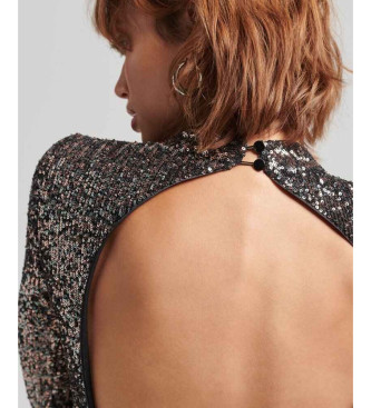 Superdry Midi dress with open back and silver sequins