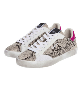 Pepe Jeans Sapatilhas de couro bege Lane Snake