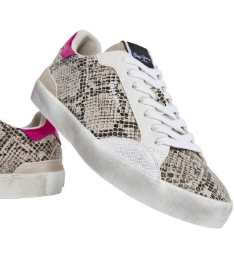 Pepe Jeans Sapatilhas de couro bege Lane Snake