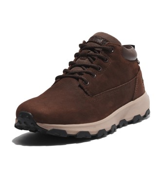 Timberland Winsor Park sapatos de couro impermevel castanho-escuro de cano mdio com atacadores  