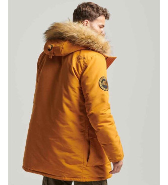 Superdry Everest musztardowa parka z kapturem z syntetycznego futra