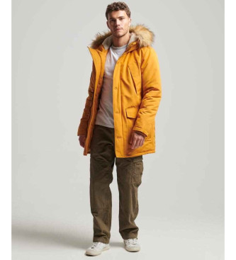 Superdry Everest musztardowa parka z kapturem z syntetycznego futra