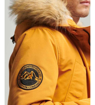 Superdry Everest musztardowa parka z kapturem z syntetycznego futra