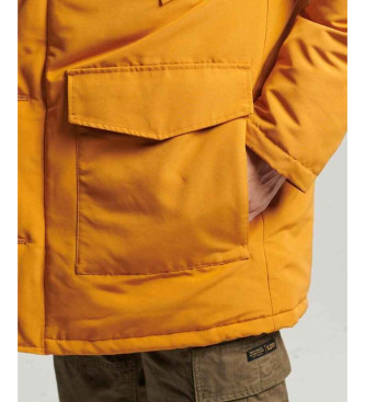 Superdry Everest musztardowa parka z kapturem z syntetycznego futra