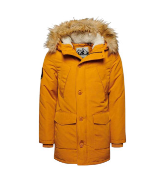 Superdry Everest musztardowa parka z kapturem z syntetycznego futra