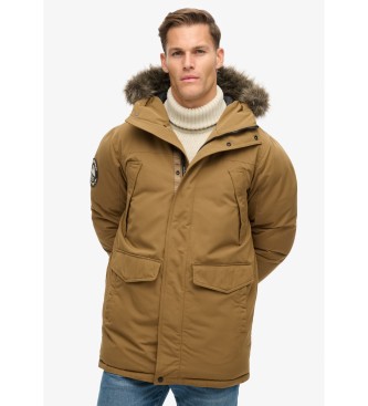 Superdry Parka z futra syntetycznego Everest brązowa