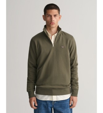 Gant Shield sweatshirt med halv lynls, grn