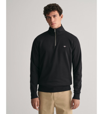 Gant Shield sweatshirt med halv lynls, sort