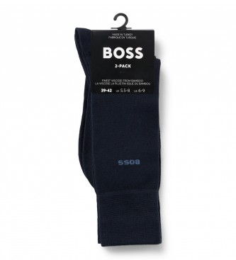 BOSS Lot de 2 paires de chaussettes en bambou bleu marine