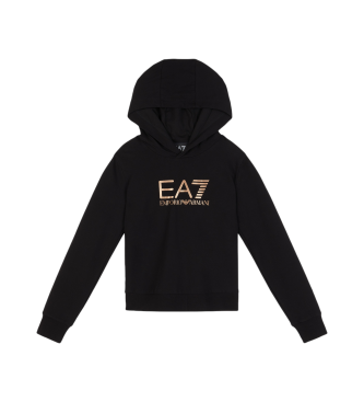 EA7 Shiny Girl stretch cotton hooded sweatshirt with black hood