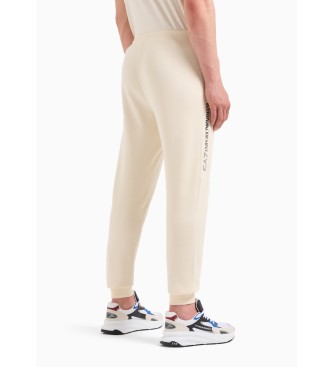 EA7 Pantalon de survtement Logo Series en coton mlang beige