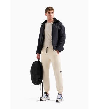 EA7 Pantalon de survtement Logo Series en coton mlang beige