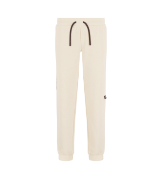 EA7 Pantalon de survtement Logo Series en coton mlang beige