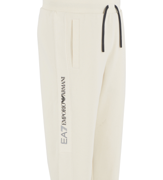 EA7 Pantalon de survtement Logo Series en coton mlang beige